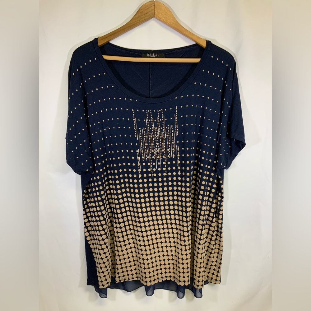 B.L.E.U. Navy and Tan Dots Blouse